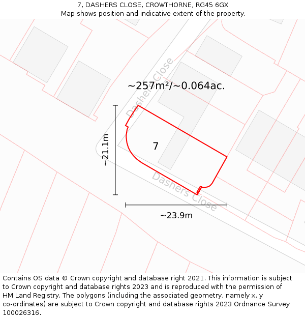 7, DASHERS CLOSE, CROWTHORNE, RG45 6GX: Plot and title map
