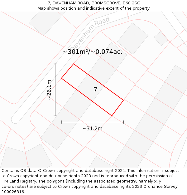 7, DAVENHAM ROAD, BROMSGROVE, B60 2SG: Plot and title map