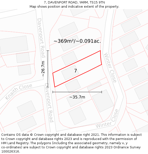 7, DAVENPORT ROAD, YARM, TS15 9TN: Plot and title map