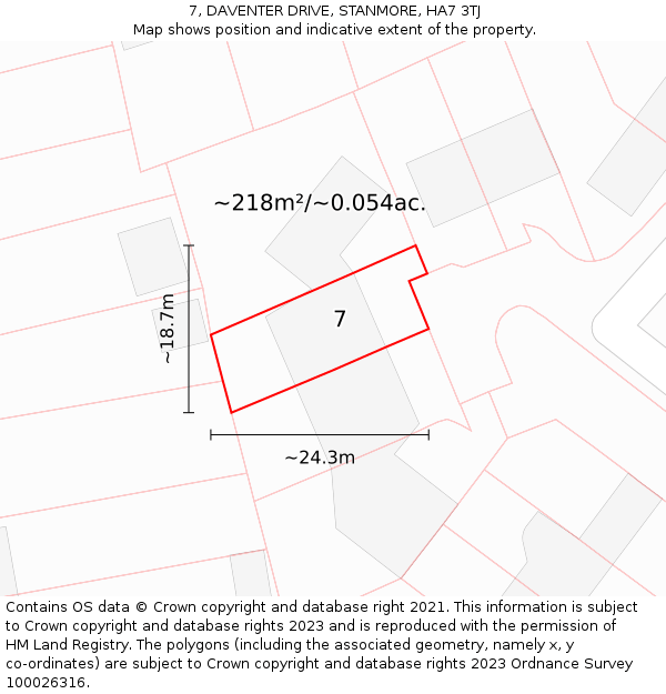 7, DAVENTER DRIVE, STANMORE, HA7 3TJ: Plot and title map