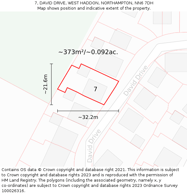 7, DAVID DRIVE, WEST HADDON, NORTHAMPTON, NN6 7DH: Plot and title map