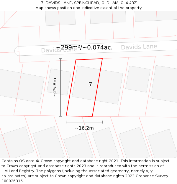 7, DAVIDS LANE, SPRINGHEAD, OLDHAM, OL4 4RZ: Plot and title map