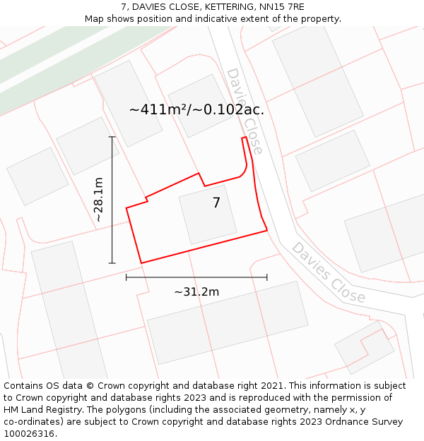 7, DAVIES CLOSE, KETTERING, NN15 7RE: Plot and title map