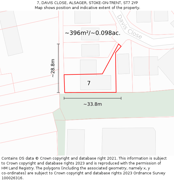 7, DAVIS CLOSE, ALSAGER, STOKE-ON-TRENT, ST7 2YP: Plot and title map