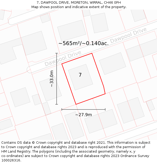 7, DAWPOOL DRIVE, MORETON, WIRRAL, CH46 0PH: Plot and title map