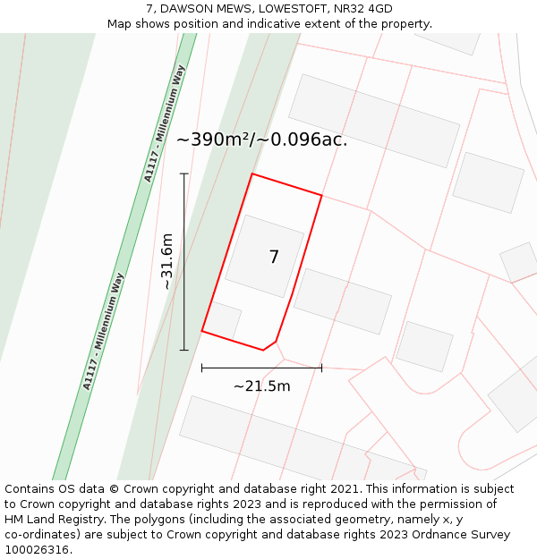 7, DAWSON MEWS, LOWESTOFT, NR32 4GD: Plot and title map