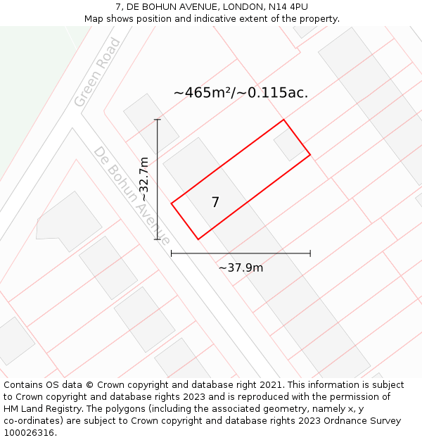 7, DE BOHUN AVENUE, LONDON, N14 4PU: Plot and title map