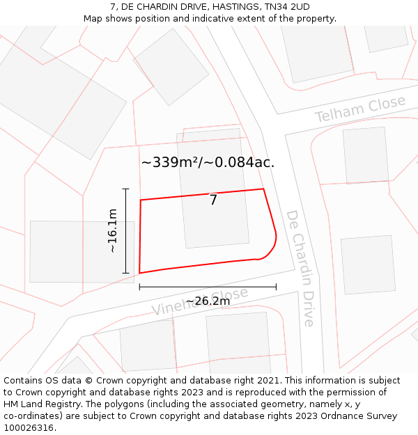 7, DE CHARDIN DRIVE, HASTINGS, TN34 2UD: Plot and title map