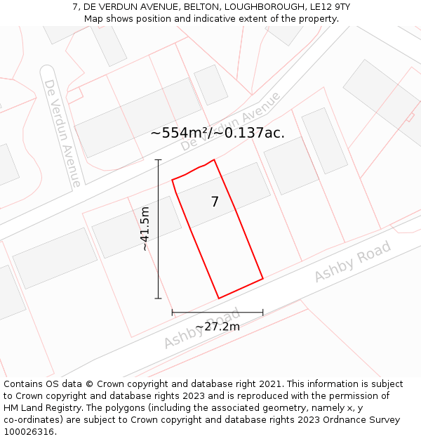 7, DE VERDUN AVENUE, BELTON, LOUGHBOROUGH, LE12 9TY: Plot and title map