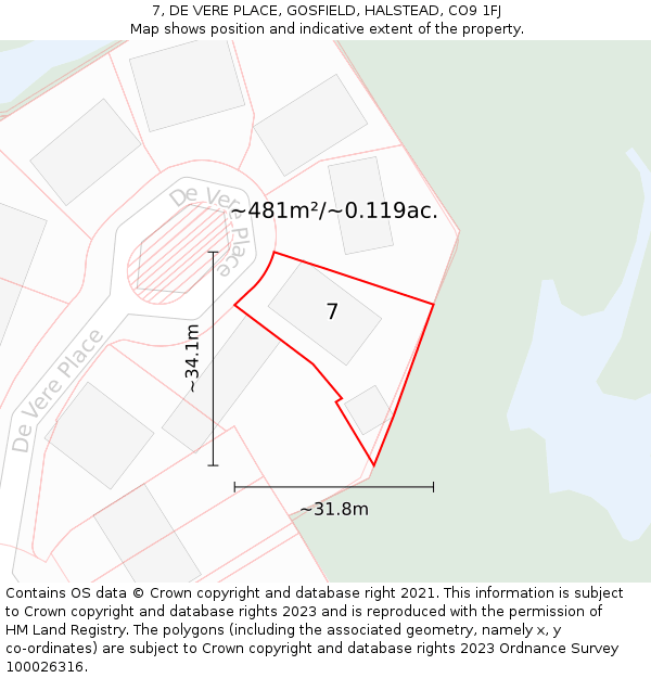 7, DE VERE PLACE, GOSFIELD, HALSTEAD, CO9 1FJ: Plot and title map