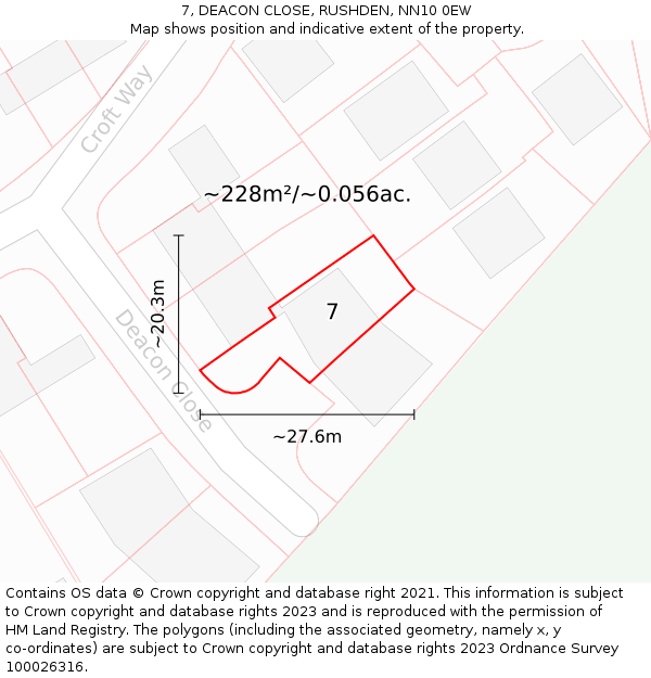 7, DEACON CLOSE, RUSHDEN, NN10 0EW: Plot and title map