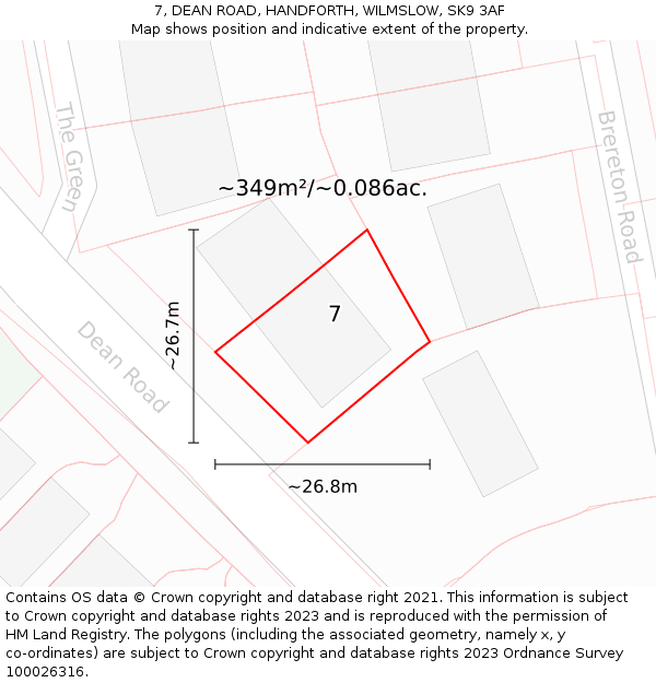 7, DEAN ROAD, HANDFORTH, WILMSLOW, SK9 3AF: Plot and title map