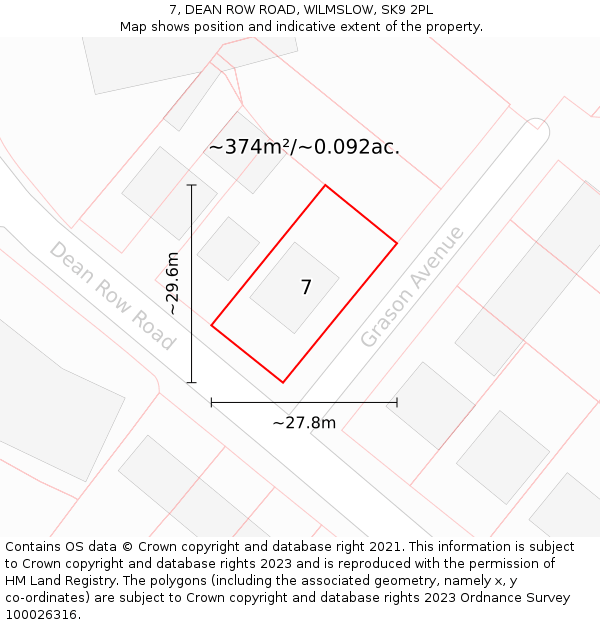 7, DEAN ROW ROAD, WILMSLOW, SK9 2PL: Plot and title map