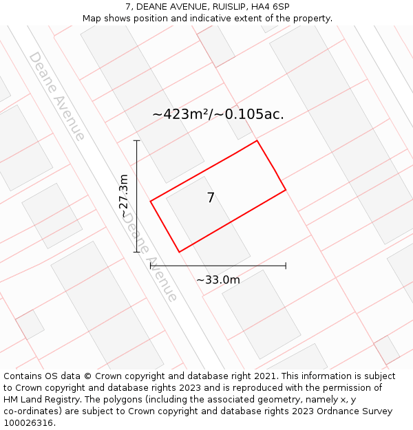7, DEANE AVENUE, RUISLIP, HA4 6SP: Plot and title map