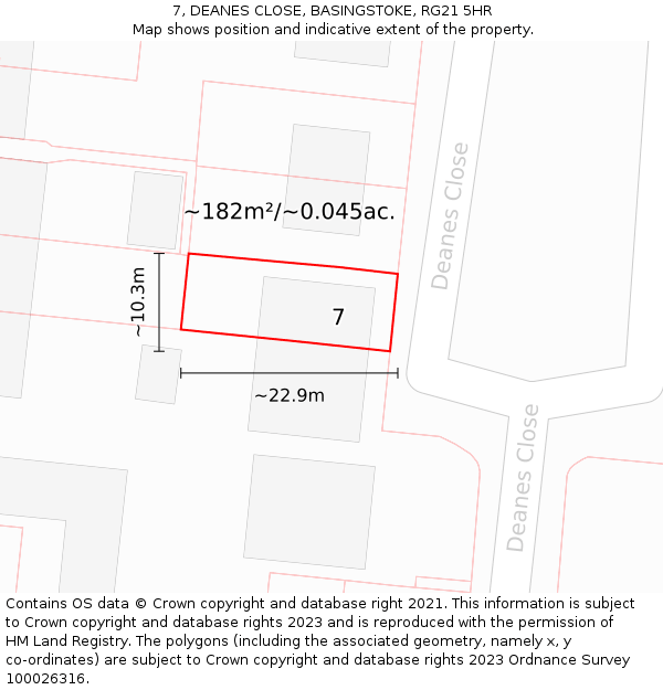 7, DEANES CLOSE, BASINGSTOKE, RG21 5HR: Plot and title map