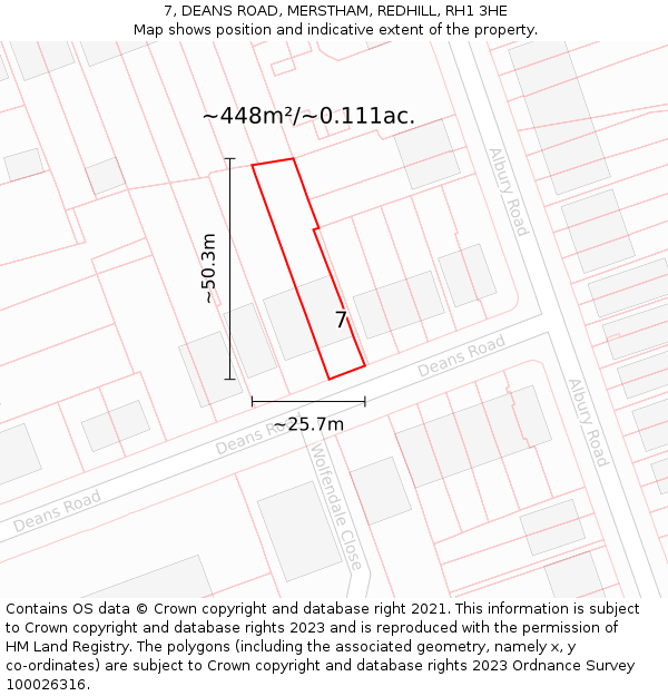 7, DEANS ROAD, MERSTHAM, REDHILL, RH1 3HE: Plot and title map