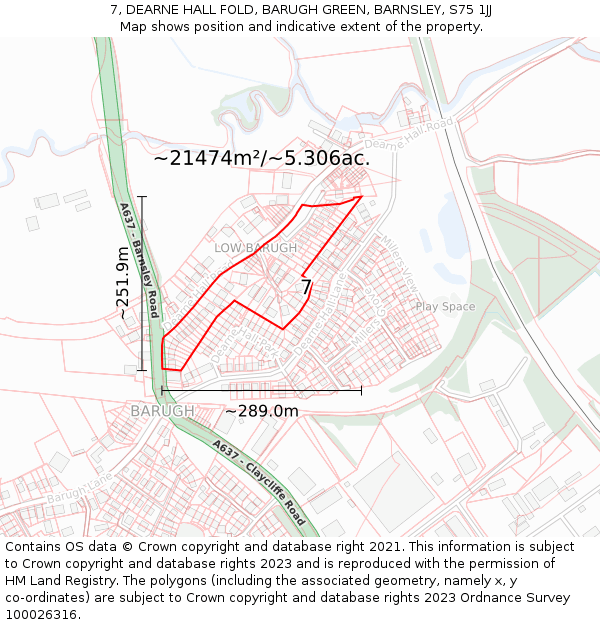 7, DEARNE HALL FOLD, BARUGH GREEN, BARNSLEY, S75 1JJ: Plot and title map