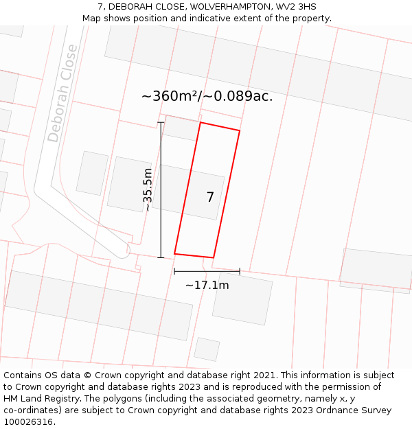 7, DEBORAH CLOSE, WOLVERHAMPTON, WV2 3HS: Plot and title map