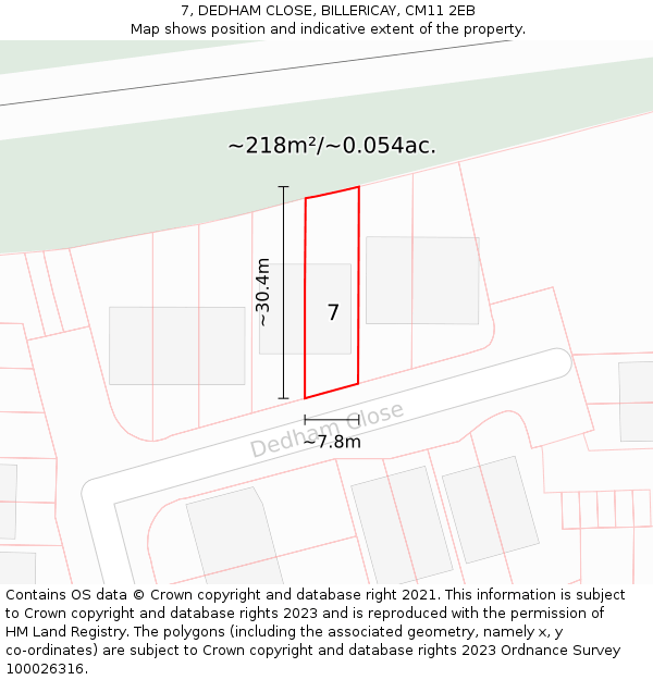 7, DEDHAM CLOSE, BILLERICAY, CM11 2EB: Plot and title map
