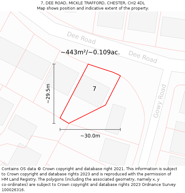 7, DEE ROAD, MICKLE TRAFFORD, CHESTER, CH2 4DL: Plot and title map