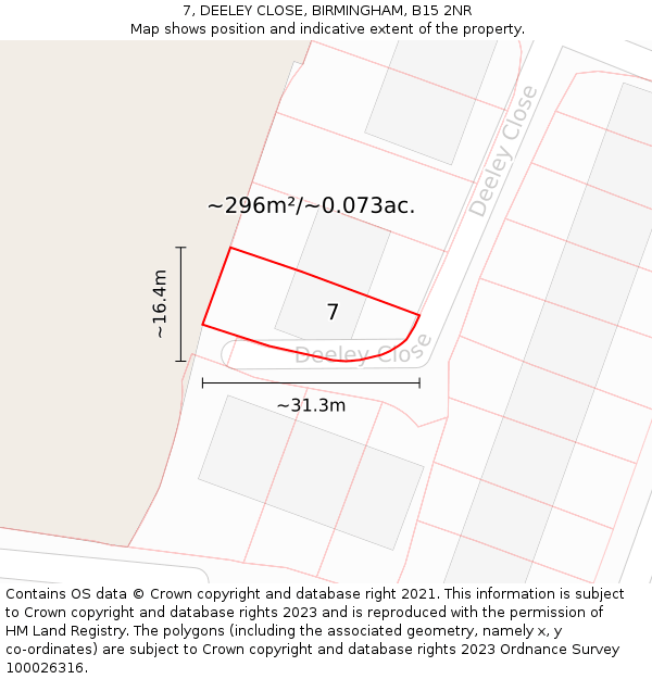 7, DEELEY CLOSE, BIRMINGHAM, B15 2NR: Plot and title map