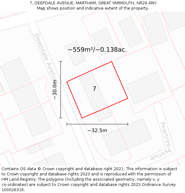 7, DEEPDALE AVENUE, MARTHAM, GREAT YARMOUTH, NR29 4RH: Plot and title map