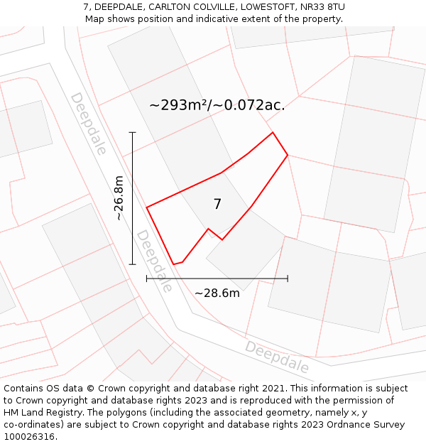 7, DEEPDALE, CARLTON COLVILLE, LOWESTOFT, NR33 8TU: Plot and title map