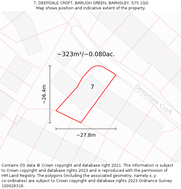 7, DEEPDALE CROFT, BARUGH GREEN, BARNSLEY, S75 1QG: Plot and title map