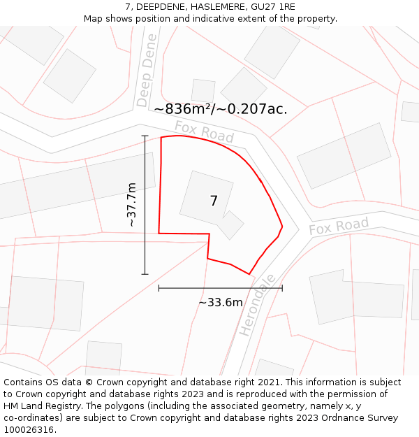 7, DEEPDENE, HASLEMERE, GU27 1RE: Plot and title map