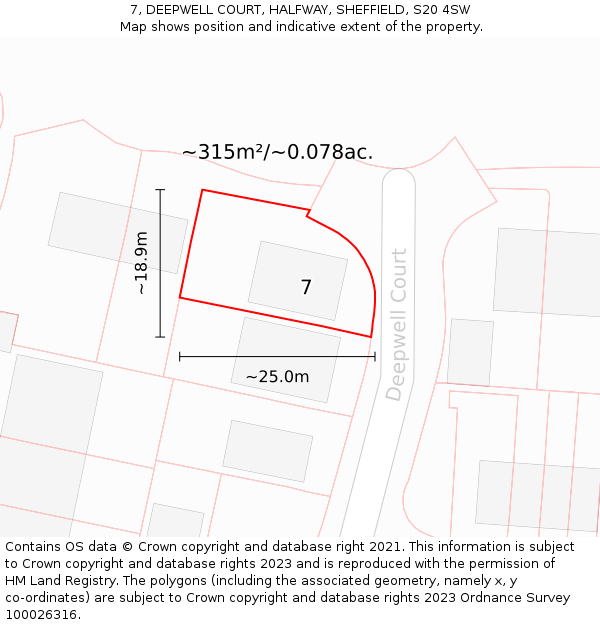 7, DEEPWELL COURT, HALFWAY, SHEFFIELD, S20 4SW: Plot and title map