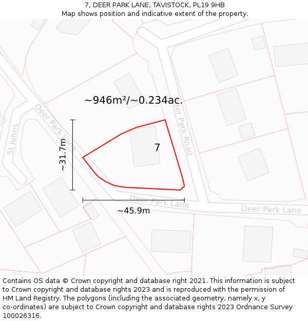 7, DEER PARK LANE, TAVISTOCK, PL19 9HB: Plot and title map