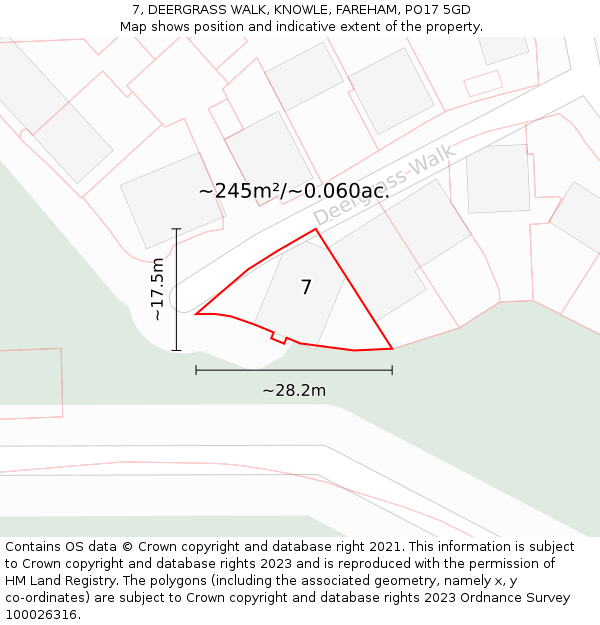 7, DEERGRASS WALK, KNOWLE, FAREHAM, PO17 5GD: Plot and title map