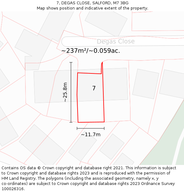 7, DEGAS CLOSE, SALFORD, M7 3BG: Plot and title map