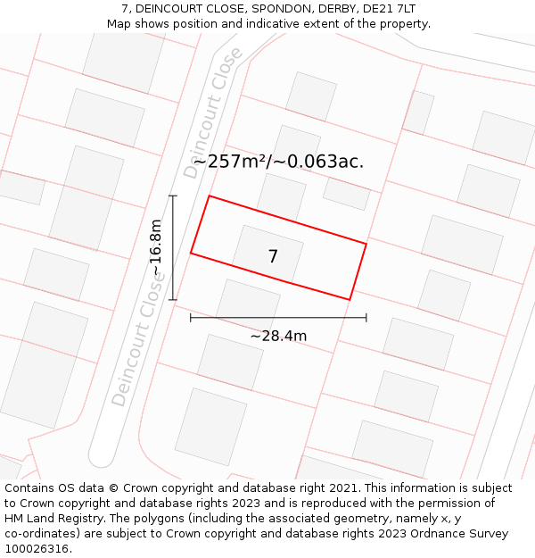 7, DEINCOURT CLOSE, SPONDON, DERBY, DE21 7LT: Plot and title map