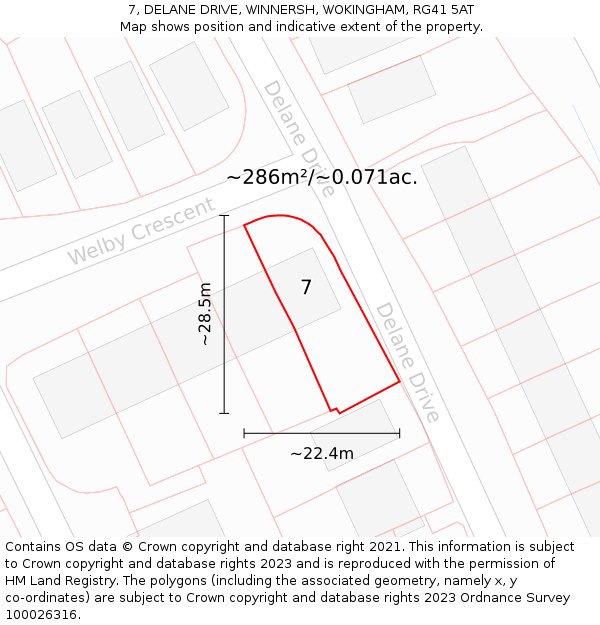7, DELANE DRIVE, WINNERSH, WOKINGHAM, RG41 5AT: Plot and title map