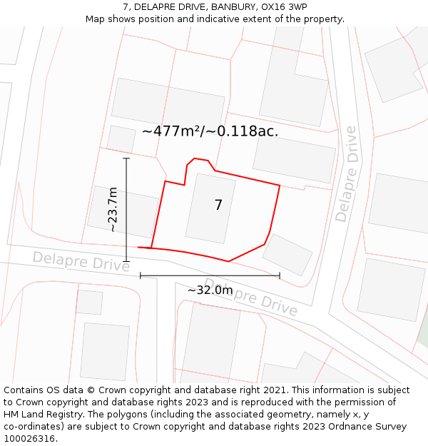 7, DELAPRE DRIVE, BANBURY, OX16 3WP: Plot and title map