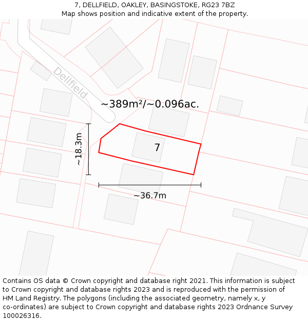 7, DELLFIELD, OAKLEY, BASINGSTOKE, RG23 7BZ: Plot and title map