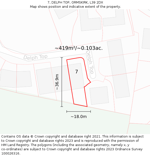 7, DELPH TOP, ORMSKIRK, L39 2DX: Plot and title map