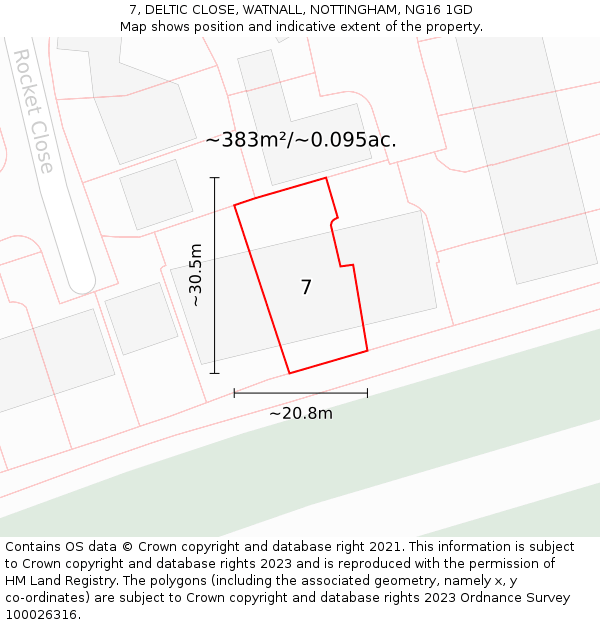 7, DELTIC CLOSE, WATNALL, NOTTINGHAM, NG16 1GD: Plot and title map