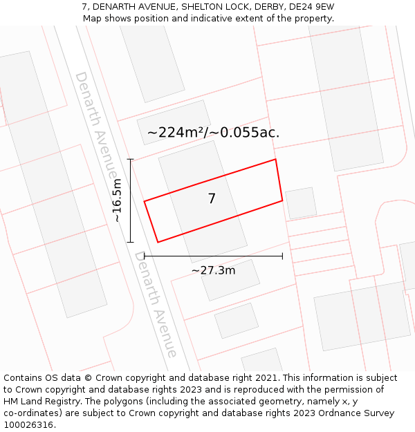 7, DENARTH AVENUE, SHELTON LOCK, DERBY, DE24 9EW: Plot and title map