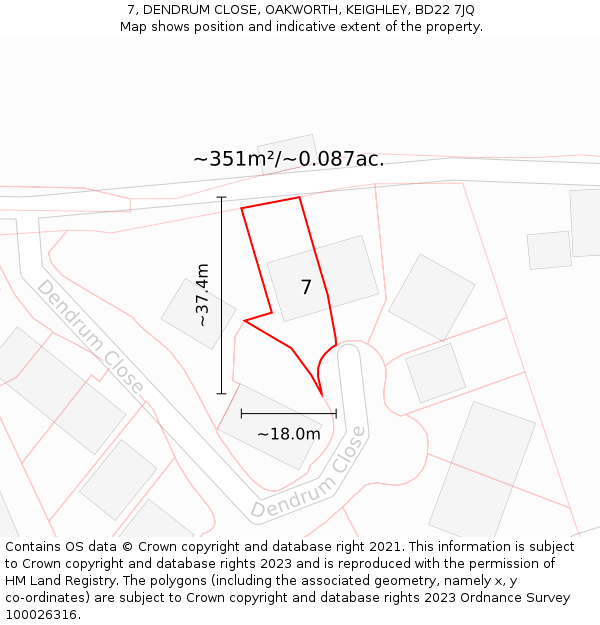 7, DENDRUM CLOSE, OAKWORTH, KEIGHLEY, BD22 7JQ: Plot and title map