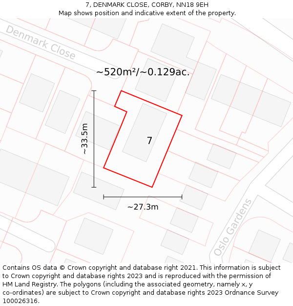7, DENMARK CLOSE, CORBY, NN18 9EH: Plot and title map