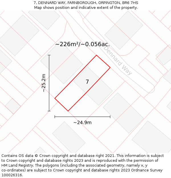 7, DENNARD WAY, FARNBOROUGH, ORPINGTON, BR6 7HS: Plot and title map