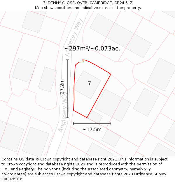 7, DENNY CLOSE, OVER, CAMBRIDGE, CB24 5LZ: Plot and title map