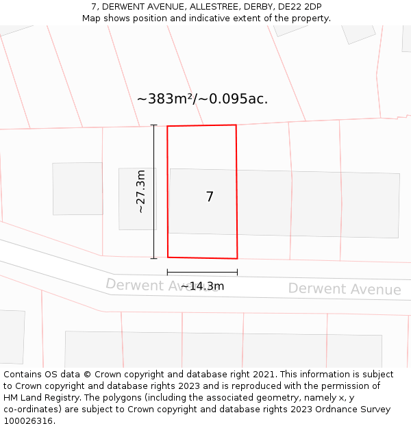 7, DERWENT AVENUE, ALLESTREE, DERBY, DE22 2DP: Plot and title map