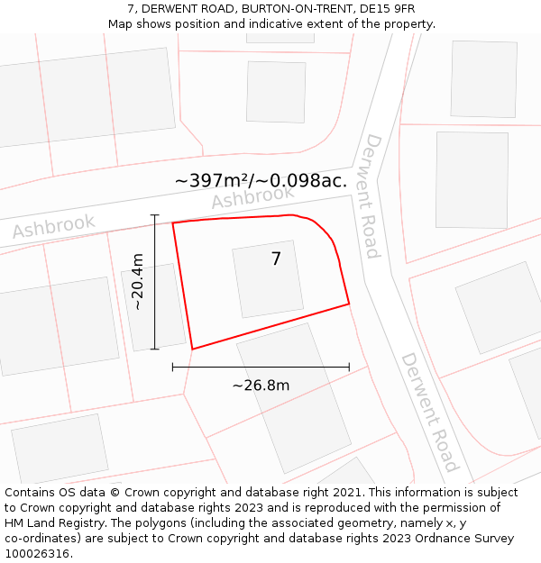 7, DERWENT ROAD, BURTON-ON-TRENT, DE15 9FR: Plot and title map