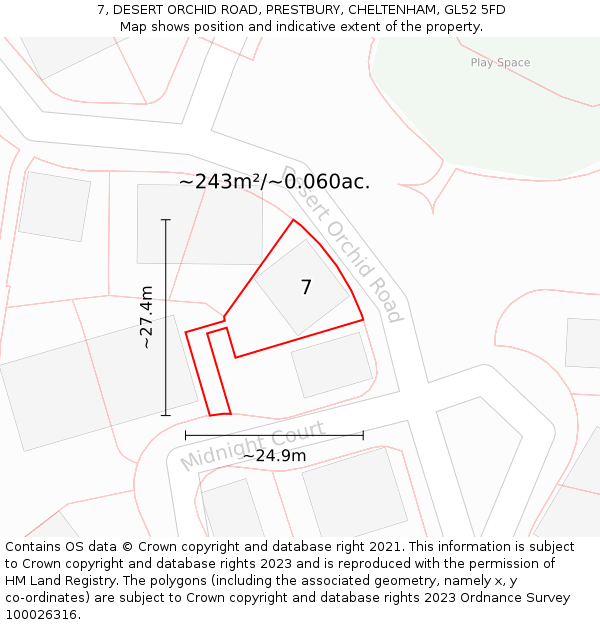 7, DESERT ORCHID ROAD, PRESTBURY, CHELTENHAM, GL52 5FD: Plot and title map