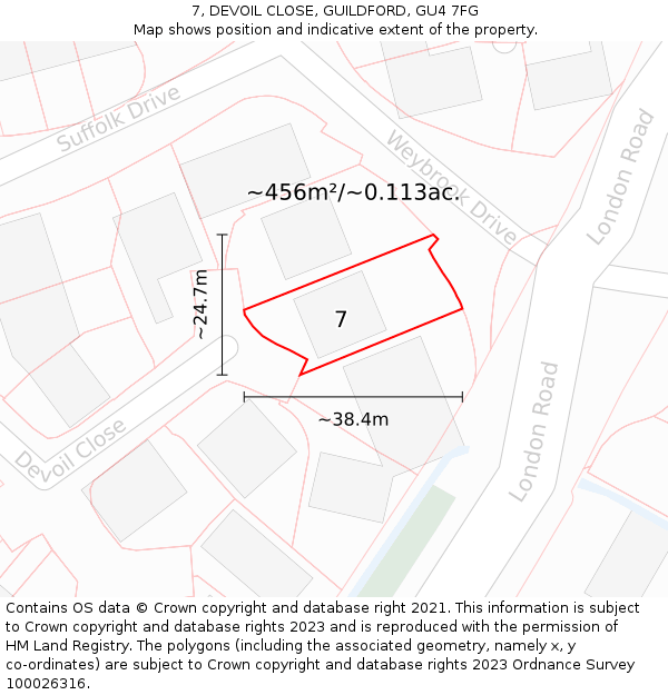 7, DEVOIL CLOSE, GUILDFORD, GU4 7FG: Plot and title map