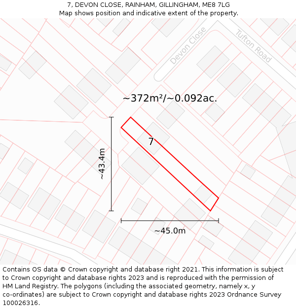 7, DEVON CLOSE, RAINHAM, GILLINGHAM, ME8 7LG: Plot and title map