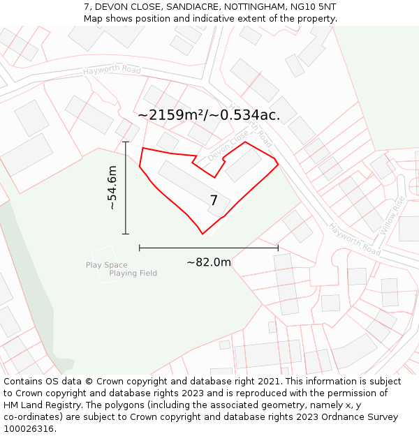 7, DEVON CLOSE, SANDIACRE, NOTTINGHAM, NG10 5NT: Plot and title map